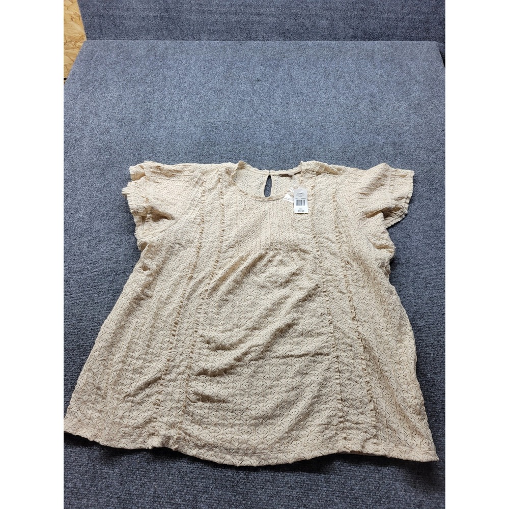 My Danielle Ivory Pointelle Ruffle Top Short Sleeve Lace Blouse XXL MD25230KTN
